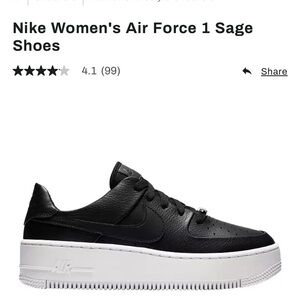 Nike Women's Air Force 1 Sage Shoes Black and White Sneakers sz 6.5